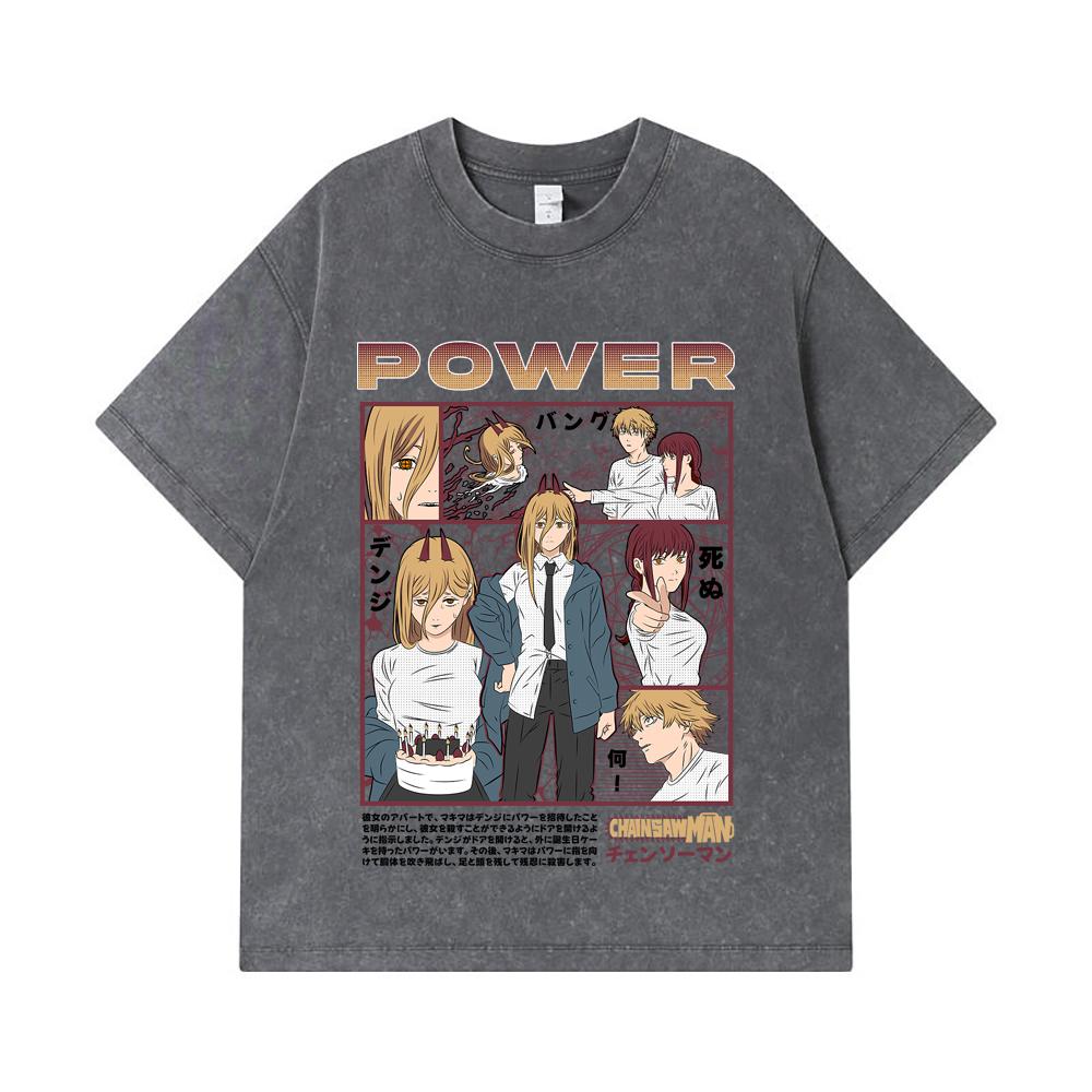 275 GSM Gewaschene T-Shirts 100% Baumwolle Chainsaw Man V1 Power Print Unisex Schweres Baumwoll-T-Shirt