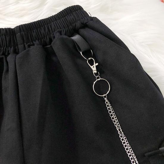 Mid-Rise Elastic Waistband Multi Pockets Chain Strap Decor Men Shorts Outdoor Fitness Cargo Short Pants