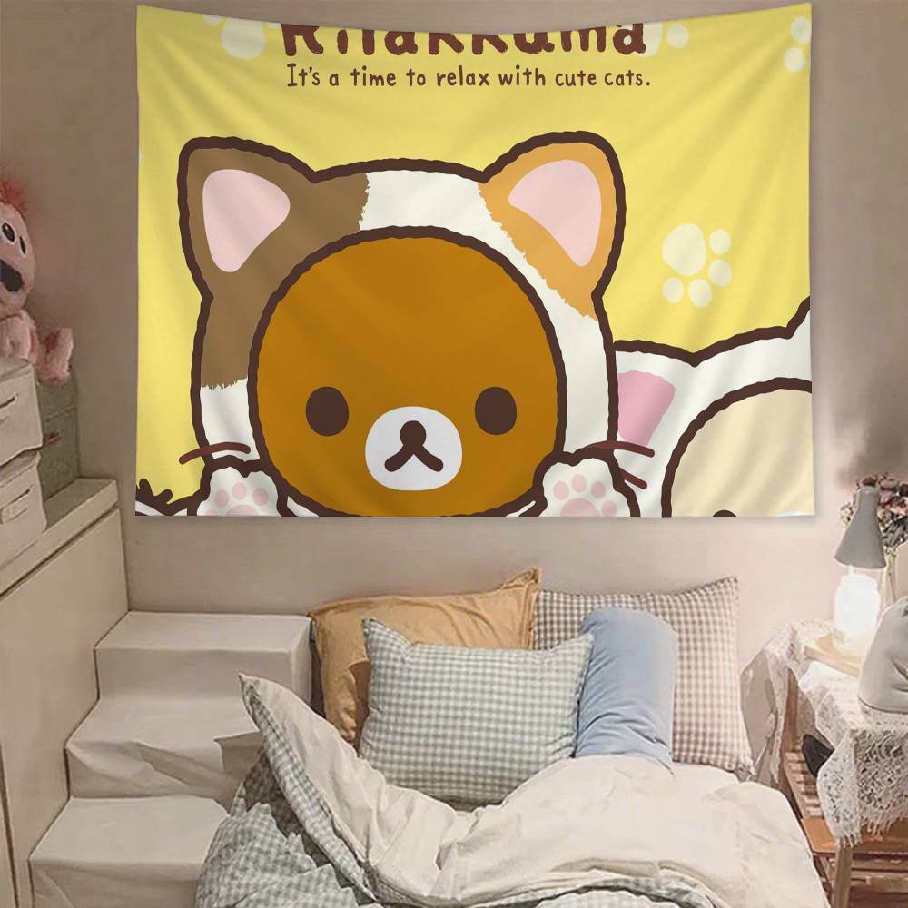 Cute RRilakkuma Tapestry Wall Hanging Tapestry Art Deco Blanket Curtain Hanging At Home Bedroom Living Room Decor