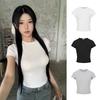 Slim-fit Short-sleeved T-shirt Women's Summer New Korean Casual White Front Shoulder Bottoming Shirt Women's Top