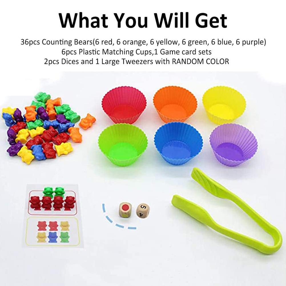62 ks/sada Dětské Duhové Počítací Medvídky Hračky Vzdělávací Kognitivní Přiřazovací Hra Vzdělávací Hračky