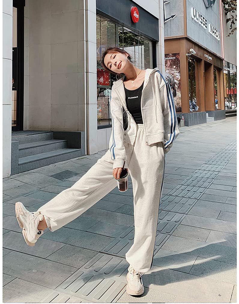 Hoodie and Tracksuit Sweatshirt with Sports Casual Loose Korean Plus NTZ05 D.IIZOO Women's Spring/Autumn 2-Piece Set, Zip-Up Pants, Loungewear, Fit,