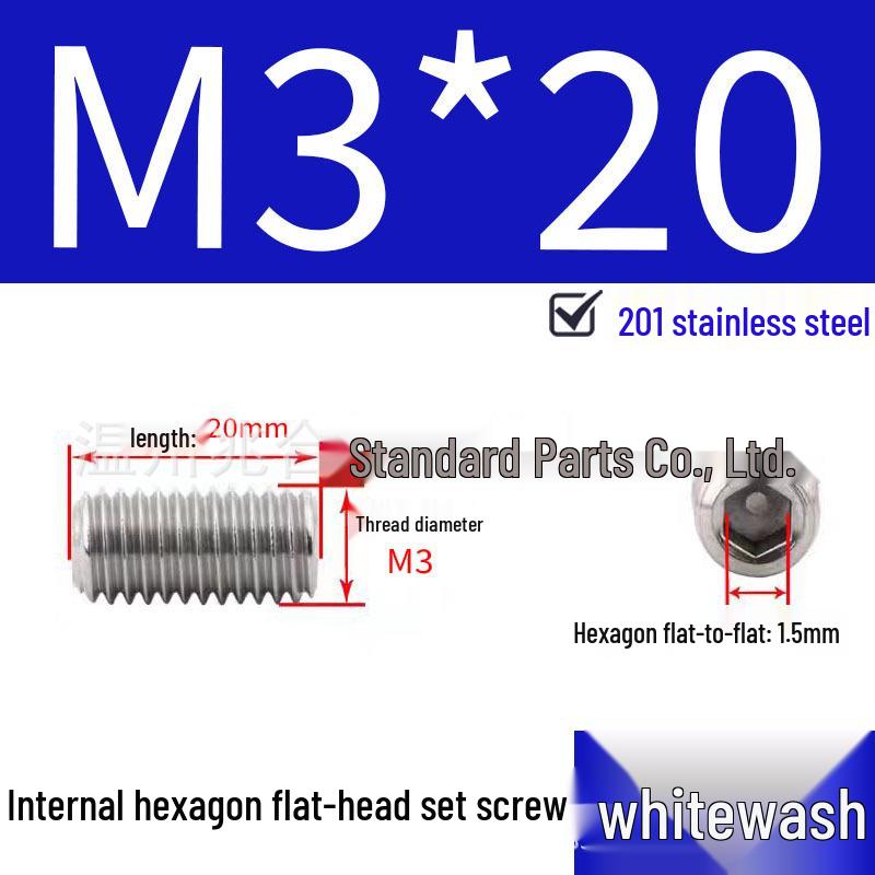 201 Stainless Steel Headless Set Screw - Flat End Socket Screw