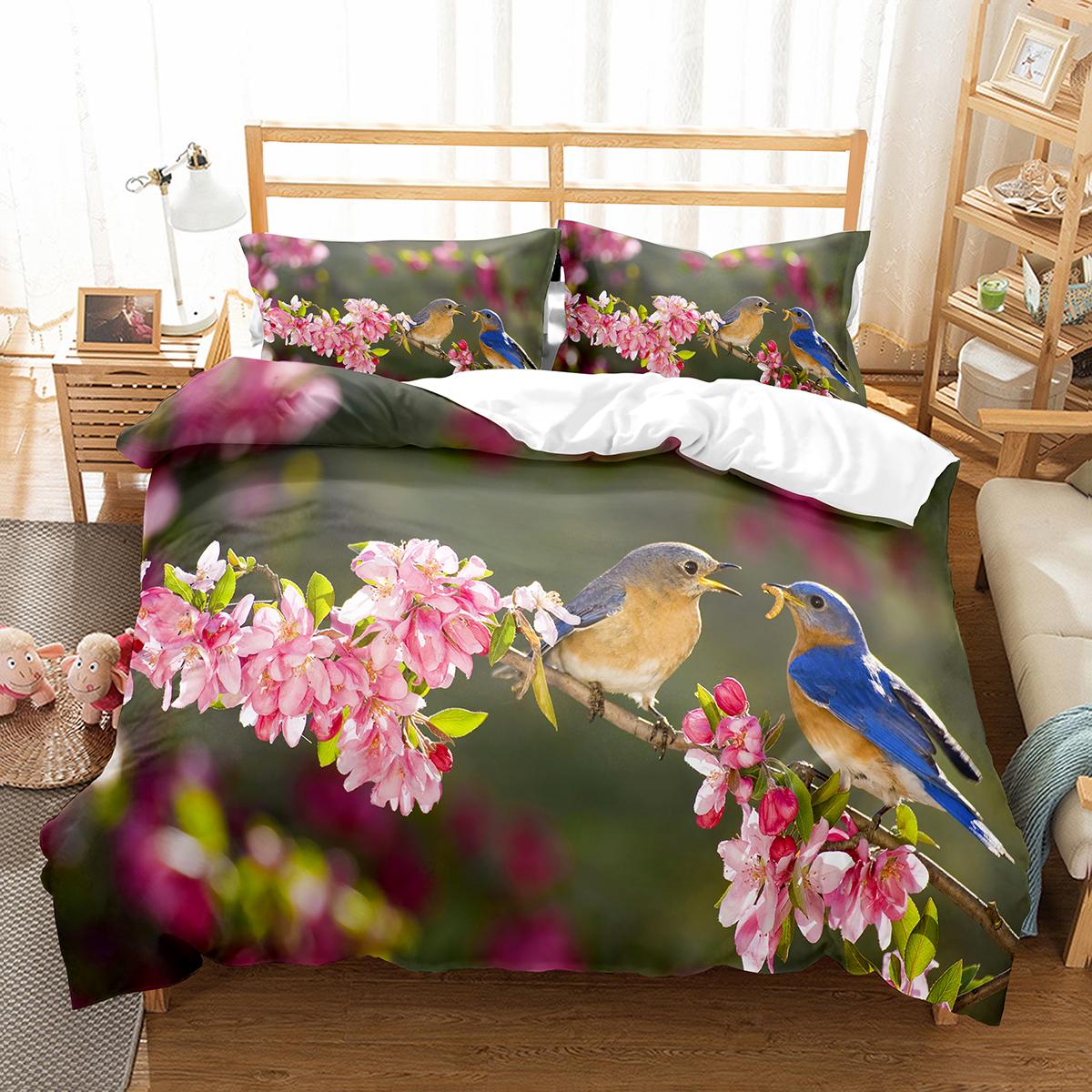 

Милые птицы пододеяльник комплект с рисунком диких животных полиэстер одеяло чехол с наволочкой для мужчин и женщин комплект постельного белья размера King EU single(135x200cm)