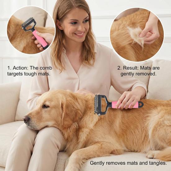 Pet Grooming Rake, Double Sided Cat Undercoat Rake Dematting Comb, Gentle Detangling Tool, Deshedding Brush for Dogs Cats Medium Long Coats