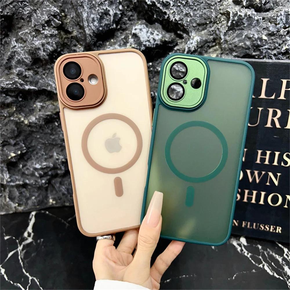 Shockproof Case For iPhone 14 13 12 11 15 Pro Max 14 15 Plus Luxury Matte Translucent Armor For Magsafe Wireless Charge Cover