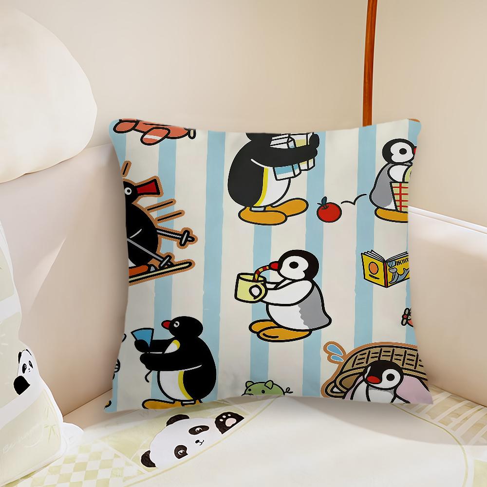 Pingu Cartoon Cute Cushion Cover Pillow Case Plush Fabric Soft Double Sided Print Sofa Cushion Cover Throw Pillow Covers