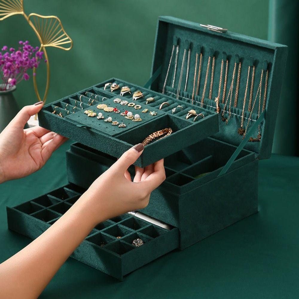With Lock And Drawer Jewelry Storage Box Velvet Jewelry Box Organizer  For Women