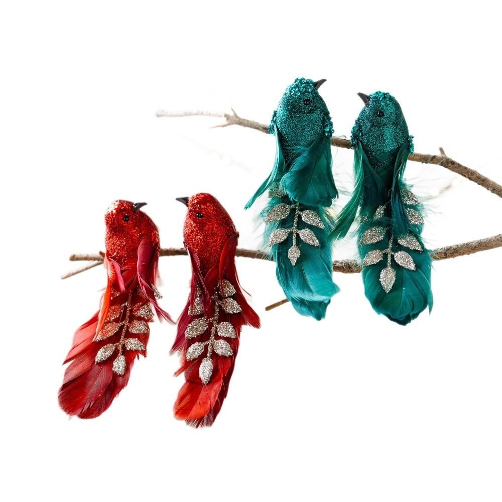 1pair Long Feather Tail Artificial Bird Ornament Glitter Finish Feather Bird Pendant Christmas Tree