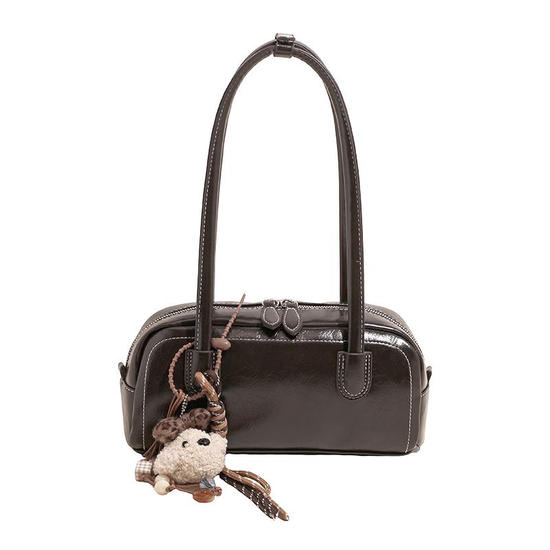 

Vintage Style Shoulder Bost Bags For Women 2026 Latest Luxury Designer Handbags PU Leather Solid Color Casual Street Satchels 28x14x10cm кавовий