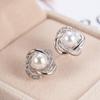 Classic White Imitation Pearl Stud Earrings For Women Silver Color Micro Paved Cubic Zirconia Bridal Wedding Jewelry Gift