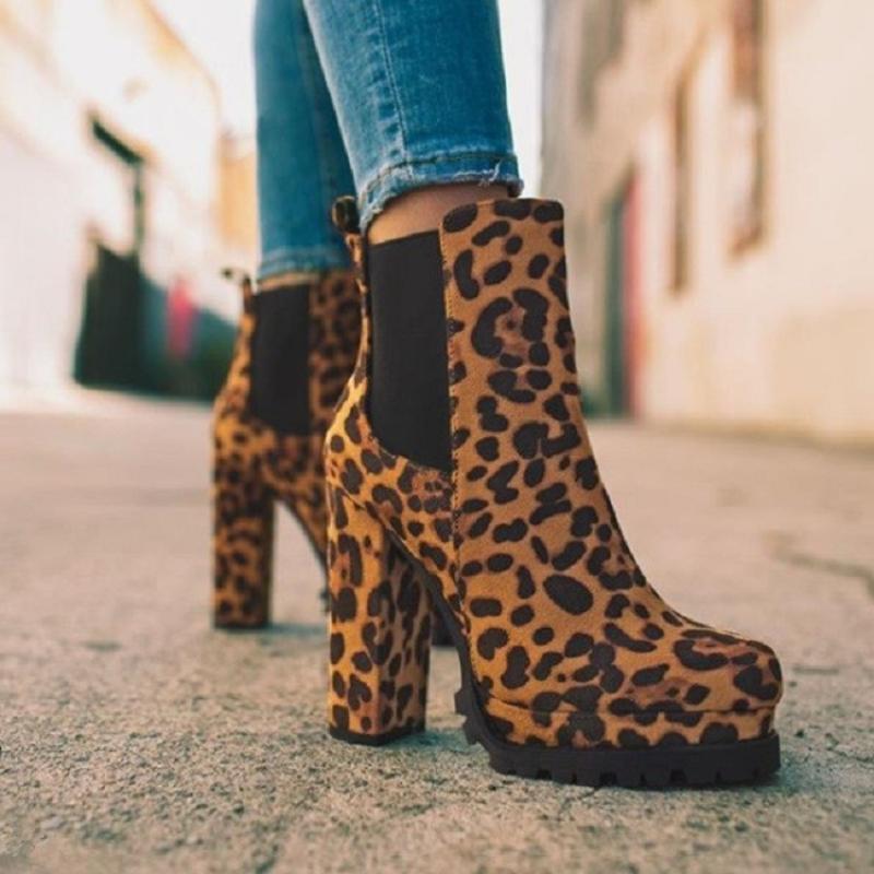 Women Shoes Ankle Boots Woman Sexy High Heels Pattern Chunky Heel Shoes Ladies  Female Open Toe Women's Sude Boots
