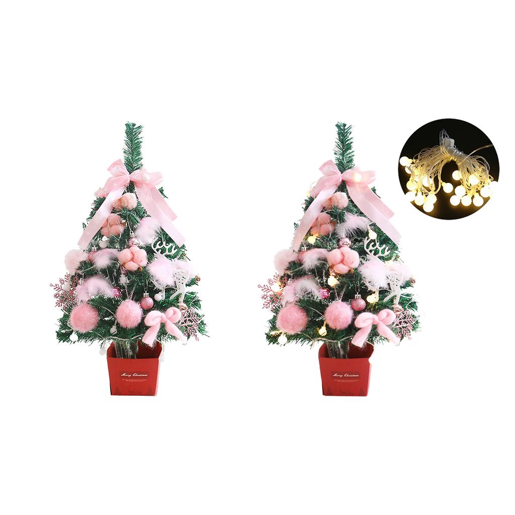 Mini Tabletop Xmas Tree Artificial 60cm Tree Decoration with Warm Light for Weddings Anniversaries Parties