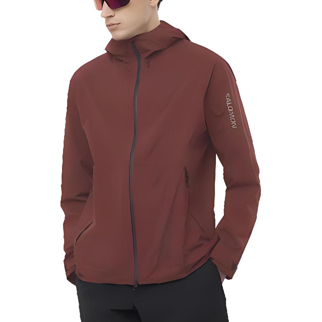 Salomon Outerpath Minimalist Letter Waterproof Windproof Comfortable Breathable Casual Hooded Jacket Men jackets Red Brown C23143