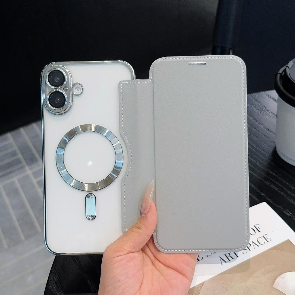 For IPhone 17 Promax Flip Cover Leather Case for Apple 16 Phone Case 17air Electroplating Magnetic 13