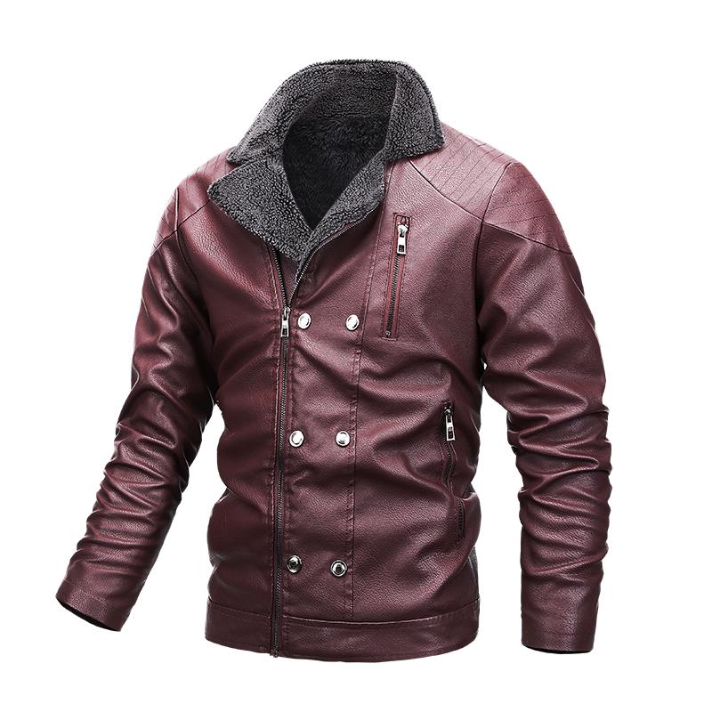 Leather Jacket for Men In Winter, Thickened with Fleece for Warmth, Windproof and Waterproof, Large Outdoor Loose Casual Sports PU Leather Jacket