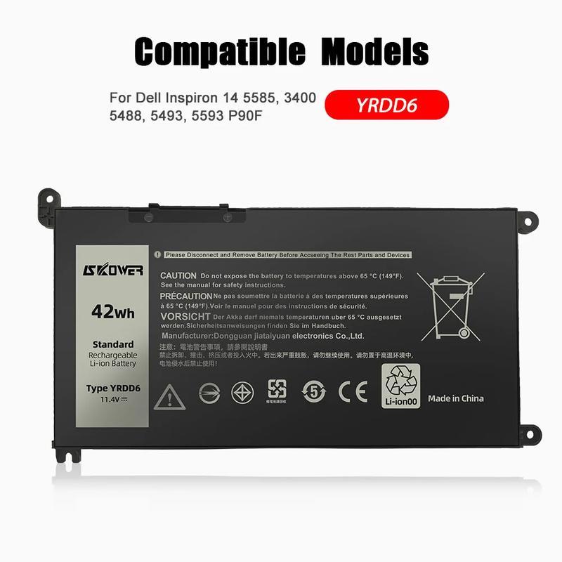 SKOWER 42Wh YRDD6 Battery for Dell Vostro 3491 5490 Inspiron 5482 5485 7586 3583 5491 5590 5591 5481 Latitude 3379 3300 3401