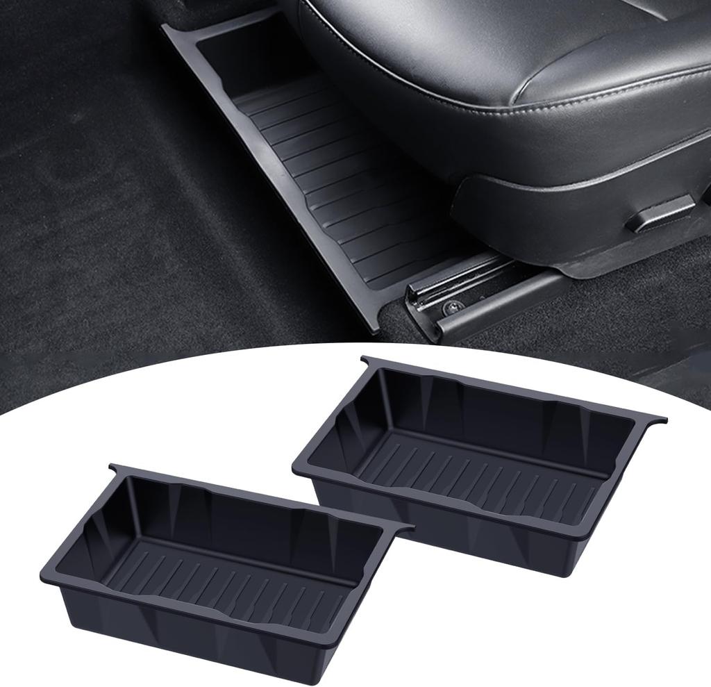 Under Seat Storage Box for Tesla Model Y 2024 2023-2020 TPE Underseat Storage Tray Under Seat Organizer Waterproof Hidden Tray