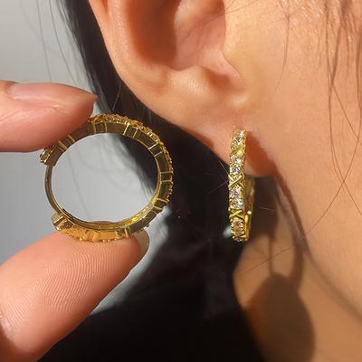 Huitan Fashion Women's Earrings Gold Color Hoops with Cubic Zirconia Simple Stylish Female Metal Earrings Statement Jewelry
