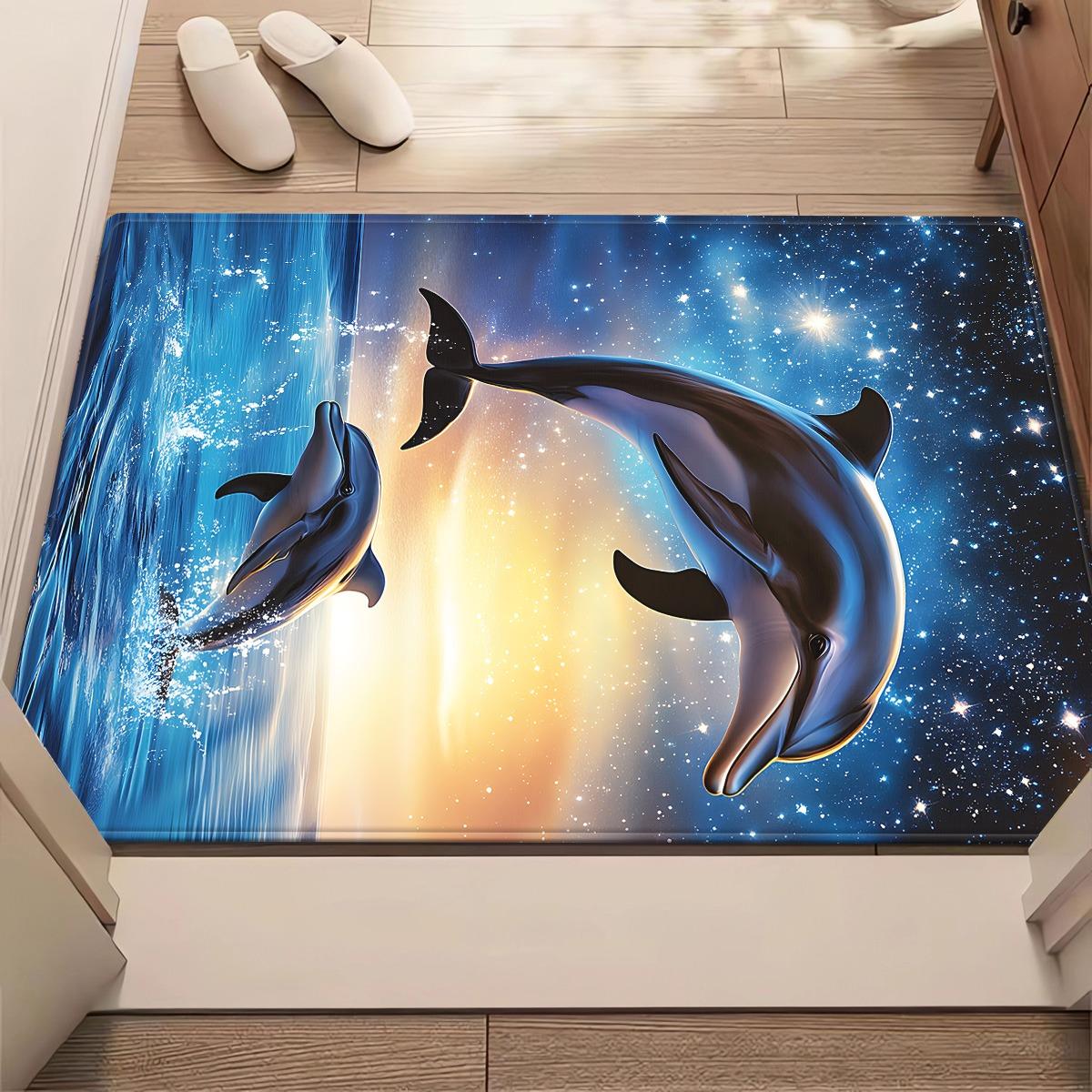 

Dolphin ocean sunset scene plush rug living room bedroom floor mat sea life nature artwork soft carpet home decor 60x90cm