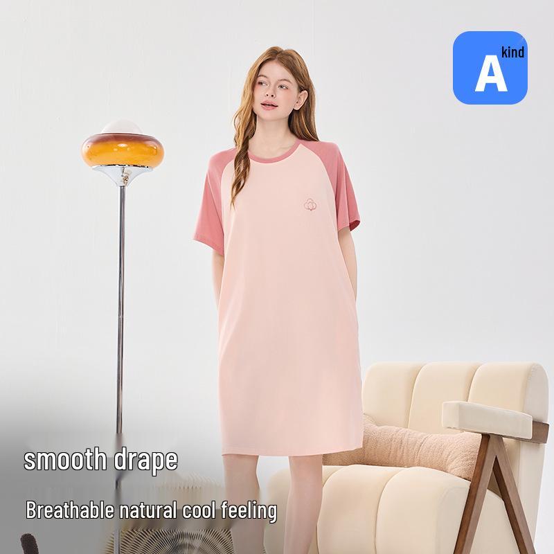 

Women s Summer Cotton Modal Nightgown: Cooling, Short Sleeve, Loose Fit for Sleep or Casual Wear L (105-120 lbs)