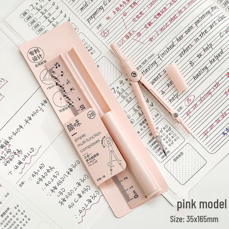 Multifunctional Three-in-One Compass, Ruler & Pencil Set for Students