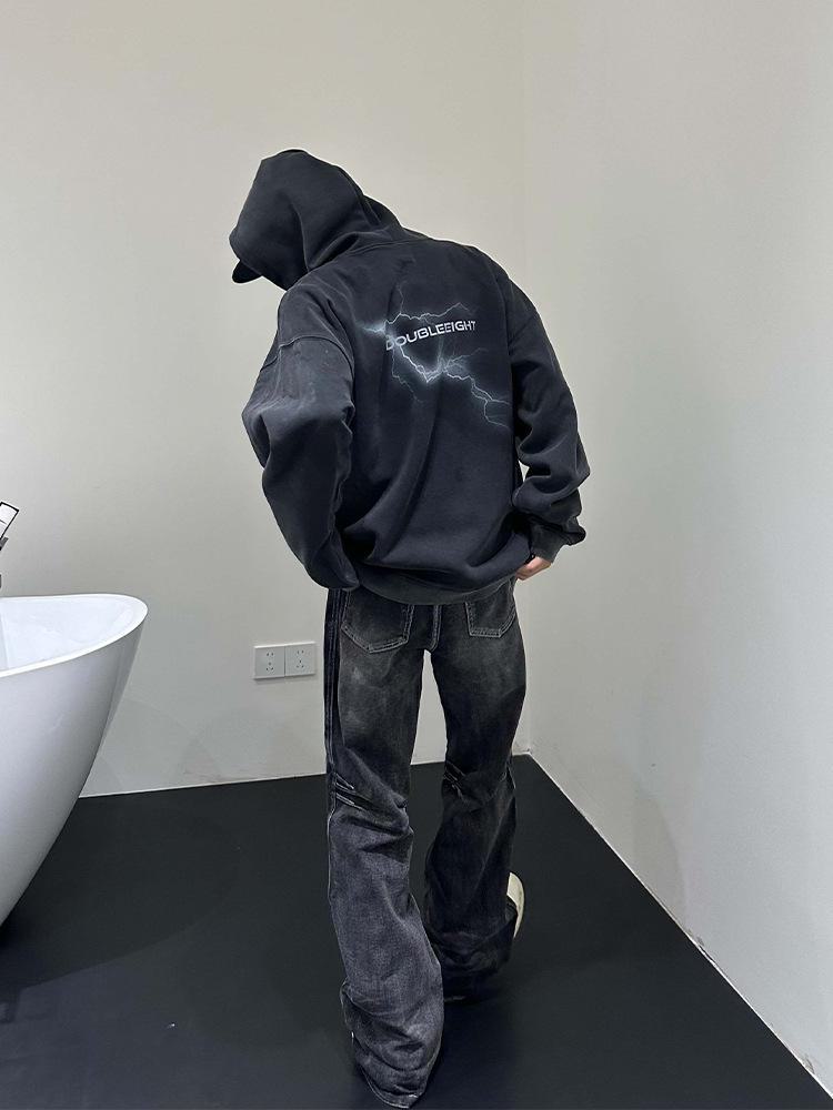 Neuankömmling: Distressed-Jeans im amerikanischen Retro-Patchwork-Stil, trendige, ausgestellte, bodenlange Unisex-Hose.