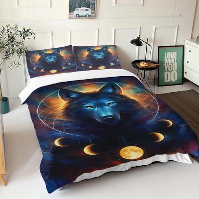 Quilt Cover 3D Printed Cartoon Anime Wolf Duvet Comforter 100% Polyester Soft and Comfortable Night Sky Bedding Sheets Sets