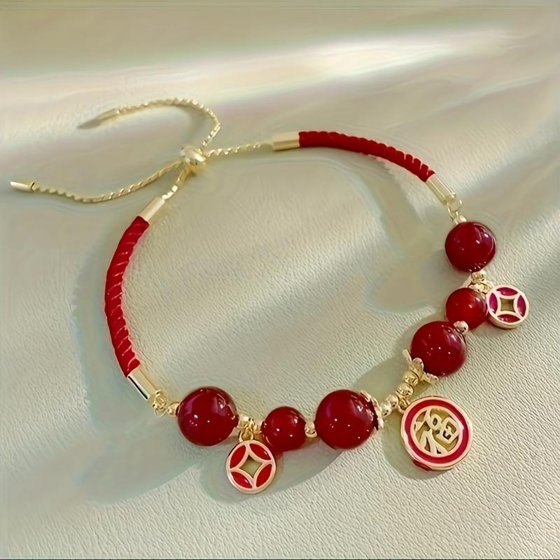 Elegant Lotus Good Luck Peace Woven Bracelet for Women Delicate Lovely Red Braided Rope Bracelet Party Jewelry Accessories