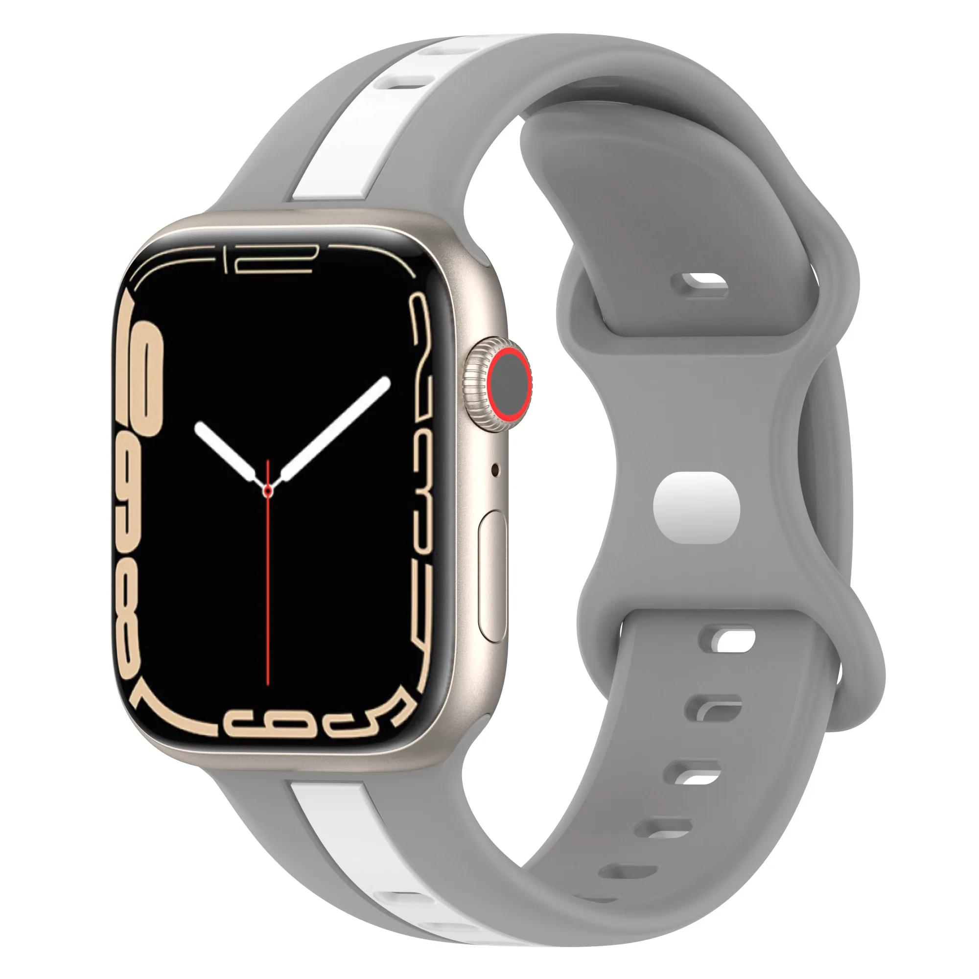 

Silicone Strap For Apple Watch Ultra 3/2 Band 49mm 45mm 41mm 44mm 42mm 46mm Two-color Bracelet iWatch 11 10 9 8 7 6 5 4 SE Belt S11-10 46mm 44 45 49