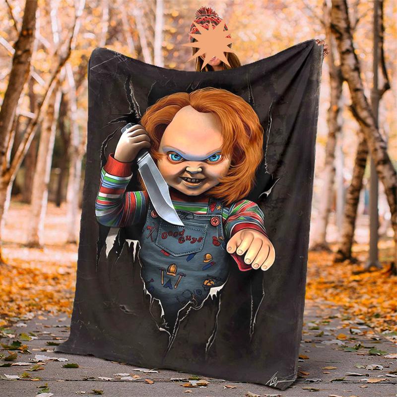 Chucky Flannel Blanket Soft Warm All-Season Throw, Design for Camping, Car Travel, Hiking Sofa, Bed, Office Perfect Gift for Parties