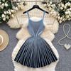 Noble Sense French Retro Autumn Dress: Spaghetti Strap, Waist-Cinching, Slimming Pleated Stripe Knit, 2025 Women's Collection