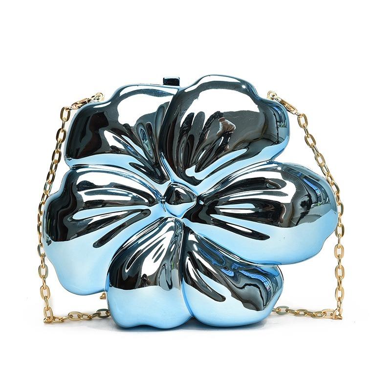 Ladies Metallic Exquisite Flower Mini Flower Chain Crossbody Bag Fashion Novelty Shape Bag Mobile Phone Key Coin Purse Portable