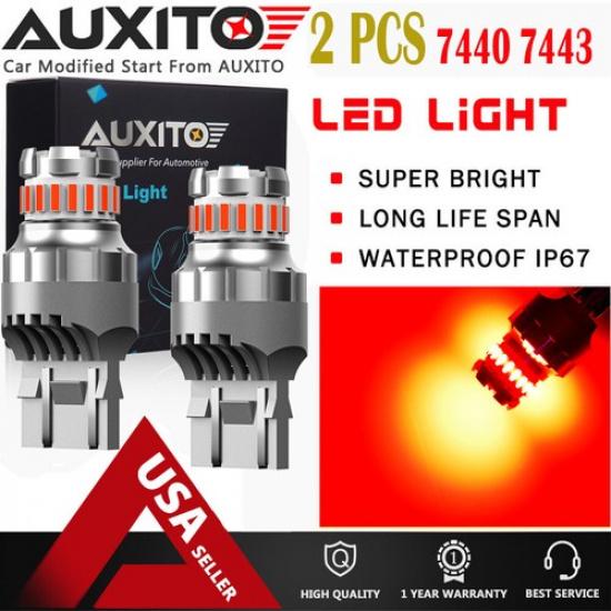 AUXITO 7443 7440 LED Red Strobe Flash Brake Stop Tail Parking Light Bulbs EAO