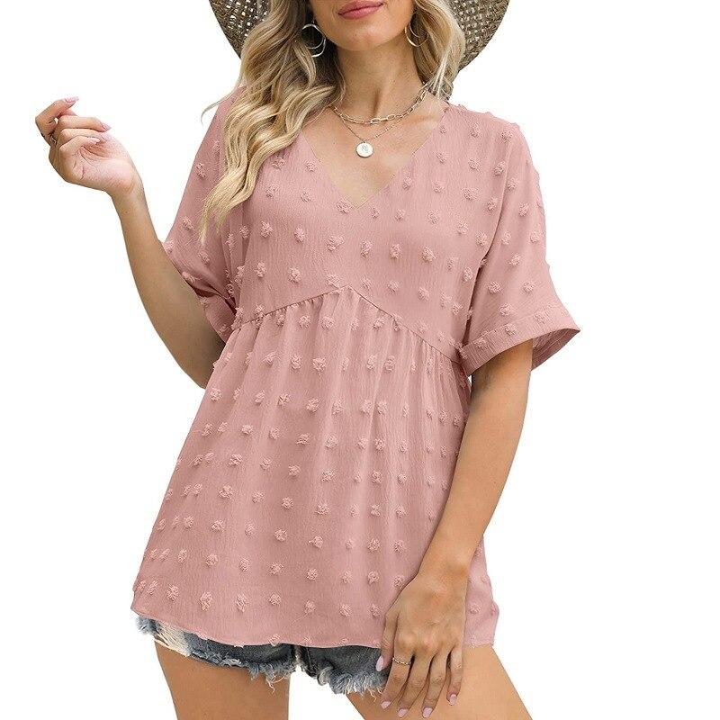 2023 Summer V-Neck White Blouse Elegant Clothes Casual Loose Flare Half Sleeve Chiffon Shirt Fashion Tops Blusas De Mujer 26480