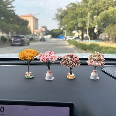 Auto Mini Baum Mittelkonsole Auto Montiert Grünpflanzen Zubehör Simulierte Blumendekoration Für Mädchen Geschenk Innendekorationen