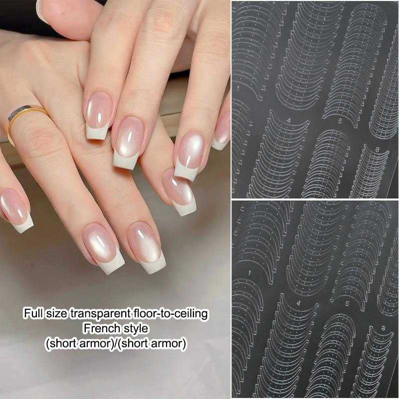 Fully Transparent Hollow French Nail Stickers Spray Painting Stencil French Edges Templates Patting Glue Adhesive Auxiliary Tool