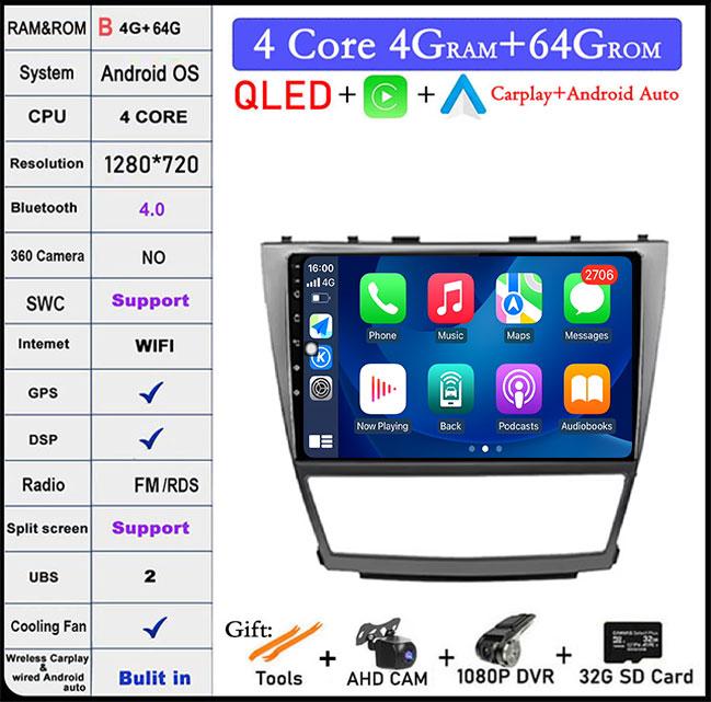 DSP 10 Inch For Toyota Camry 40 2007-2011 IPS/QLED Screen Car Radio Android 14 Autoradio Multimedia Video Navigation GPS