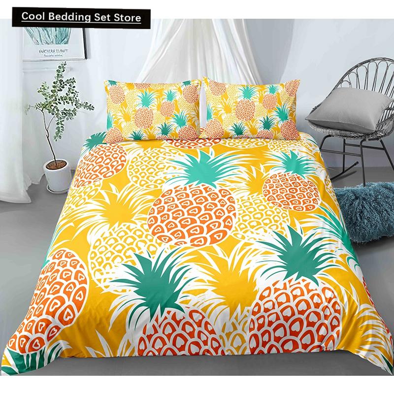 Fruit Pineapple Queen King Duvet Cover 3D Yellow Tropical Fruit Bedding Set Plants Comforter Cover 2/3pcs Polyester Quilt Cover