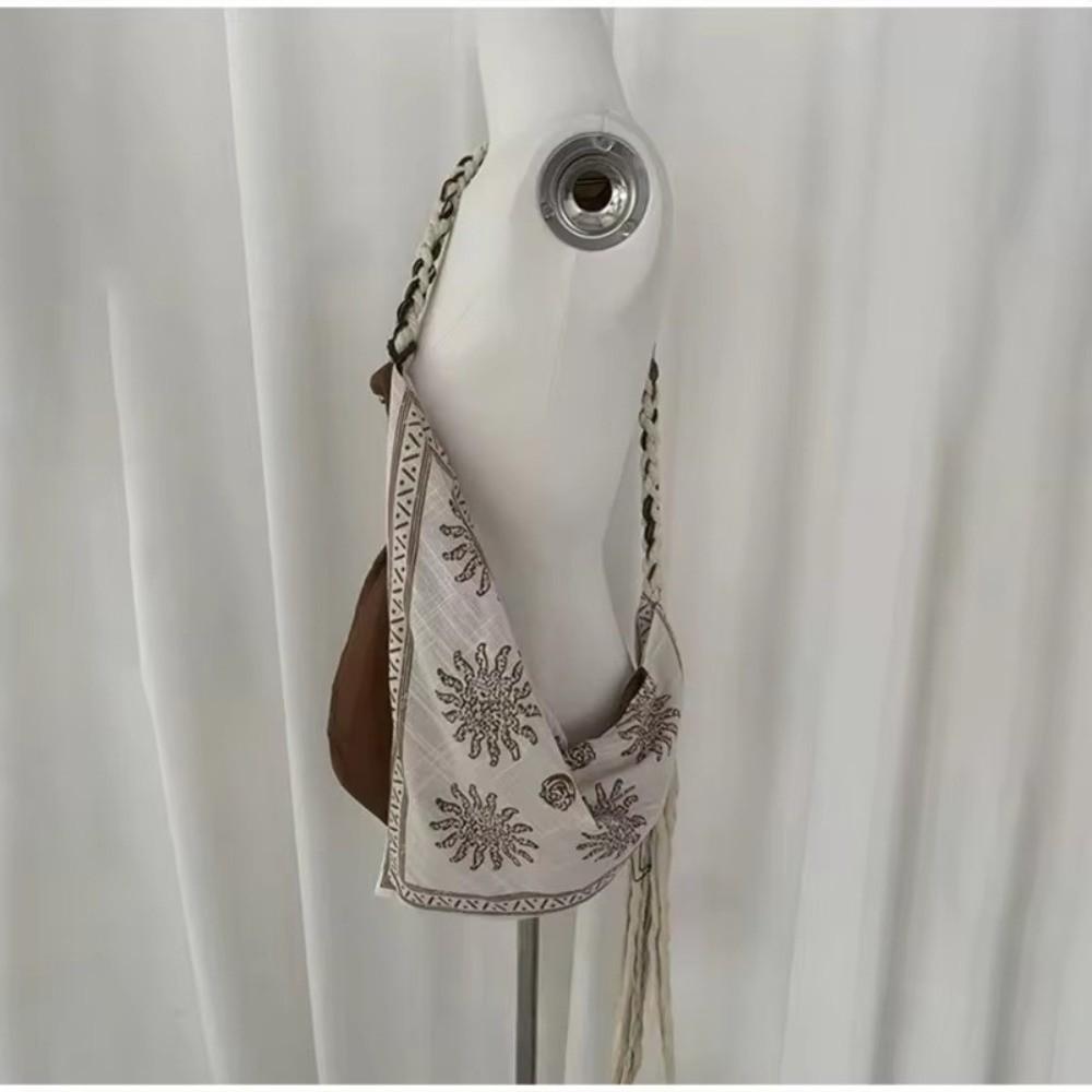 Linen Print Women Crossbody Bag Ethnic Style Retro Handbag Simple Messenger Bag  daily