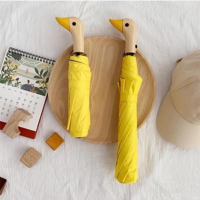 Cute Duck Wooden Handle Umbrellas Folding Automatic Anti-Uv Windproof Black Coating Lady Portable Sun Parasol Umbrella Academy