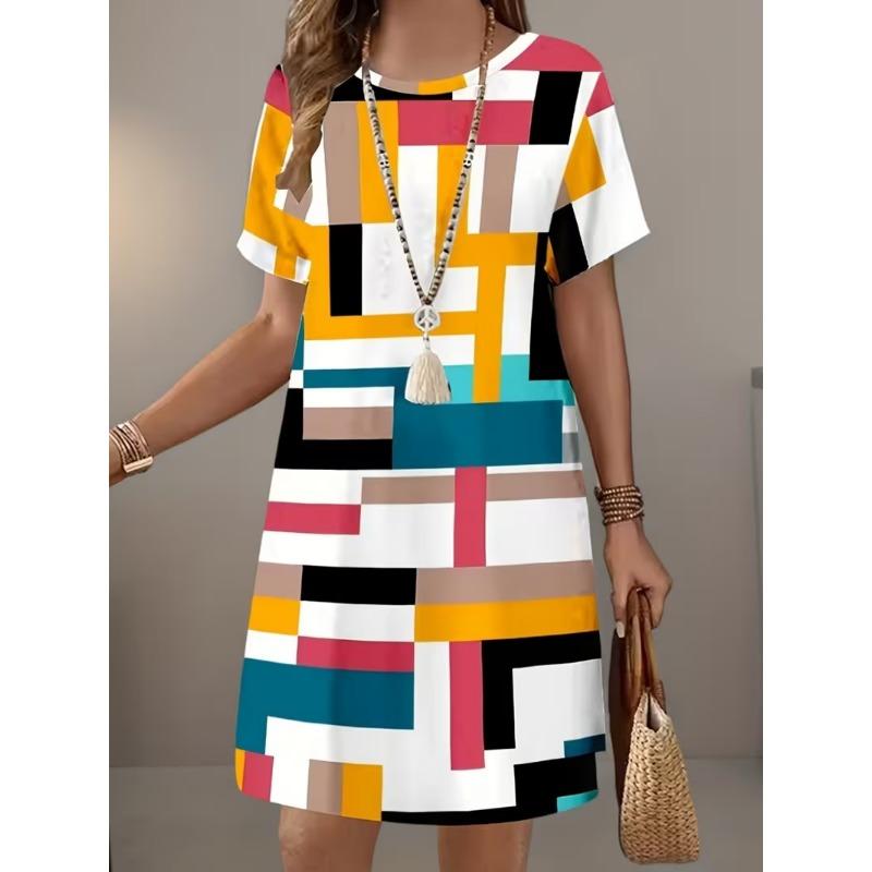 Summer Women's Short Sleeve Dress Plus Size Women's Loose Short Dress Casual 3d Printed Fashion Party Dresses Top
