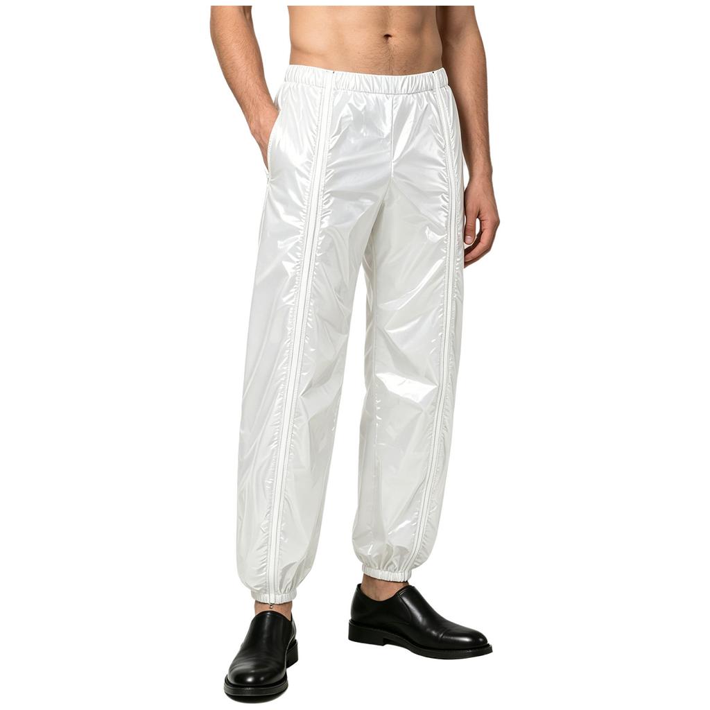 Pantaloni da Uomo in Vinile Impermeabili Riutilizzabili Vita Elasticizzata Tasche Laterali Zip a Doppio Cursore Pantaloni