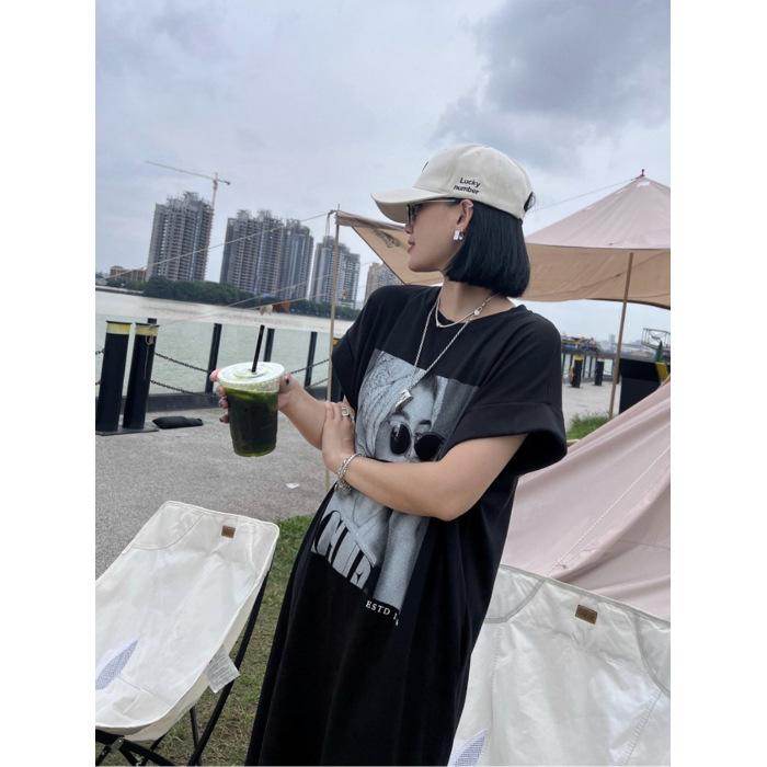 

YYFS Женская мода Лето Весна Рукава 1/2 Круглый вырез Свободная талия Повседневные платья XXL чёрный