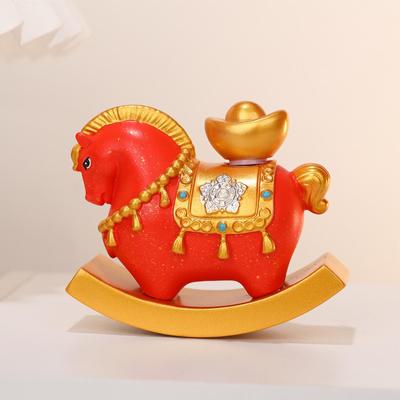Chinese New Year Horse Figurine Chinese Resin Desktop Figurine Rocking Horse Ornament for Cars Home School Offices Cafes