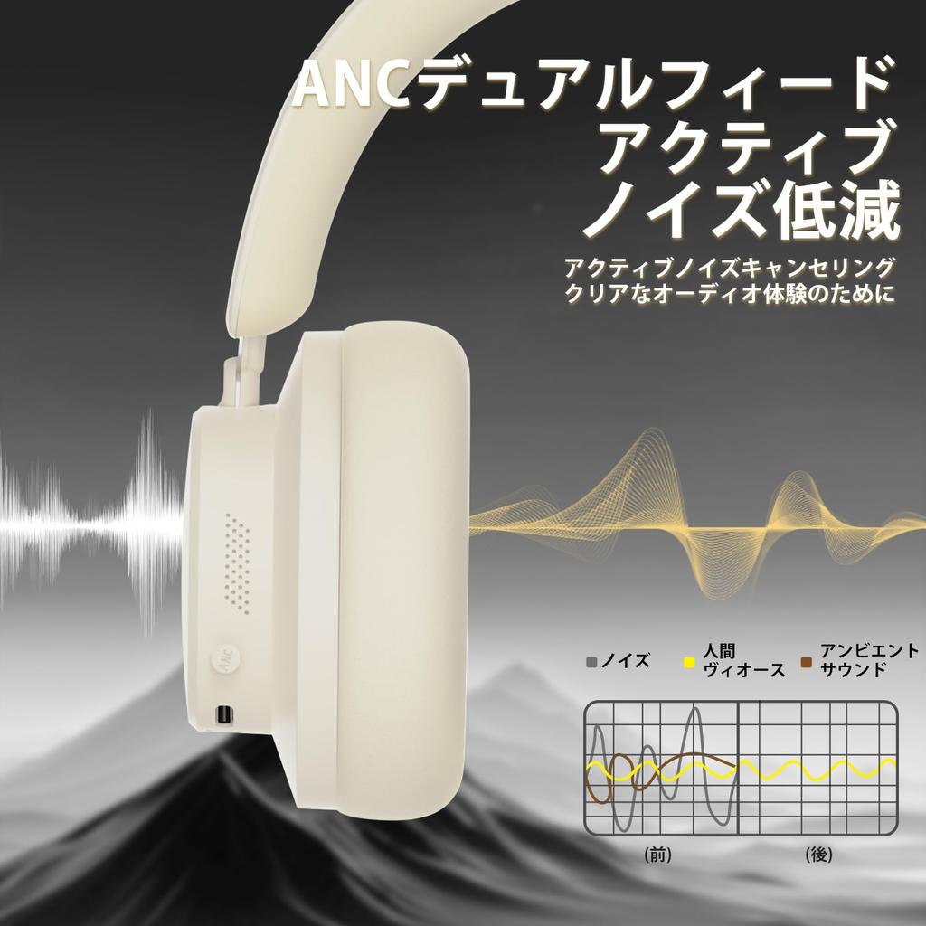 ATTACK SHARK G500 Wireless Headphones with Up to 30 Hours of Music Active Noise Earphones Bluetooth Audio Support 3D Beige BT5.3 Over-Ear Bluetooth,