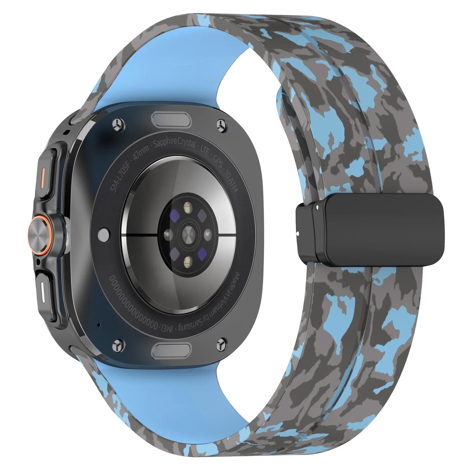 

НОВИЙ Силіконовий Ремінець для Samsung Watch Ultra 47мм Браслет Без Проміжків Спортивний Камуфляжний Ремінець для Galaxy 7 Ultra Ремінець Correa Galaxy Watch7 Ultra ціан