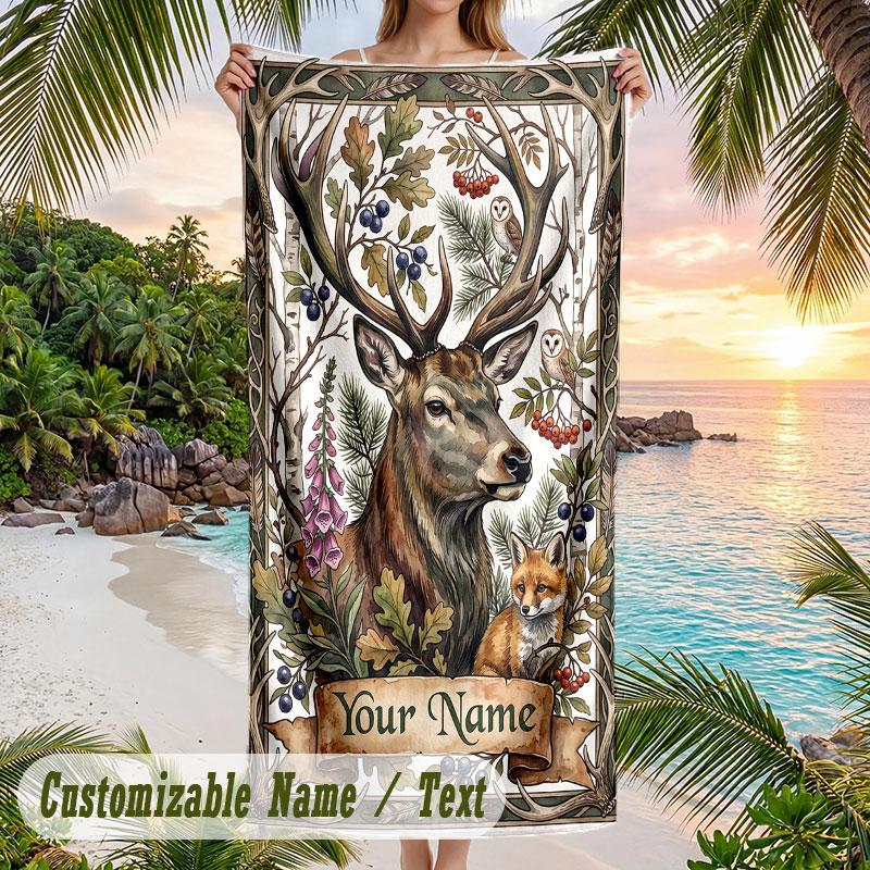 Winter Snowman Celebration Theme Quick Dry Beach Towel Custom Name Text Print Large Sand Resistant Towel Beach Vacation