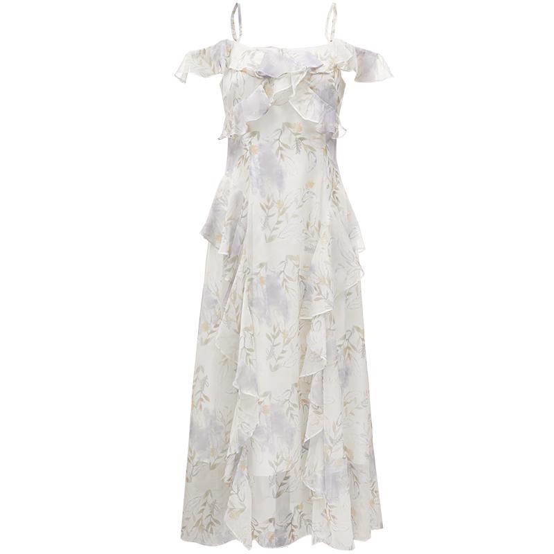 

VEROMODA French Ruffle Strap Printed Dress L
