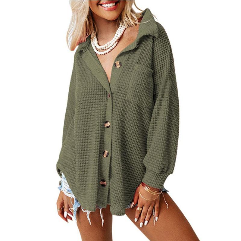 Women's Autumn and Winter New Single-breasted Pocket Loose Waffle Casual Commuting Versatile Shirt